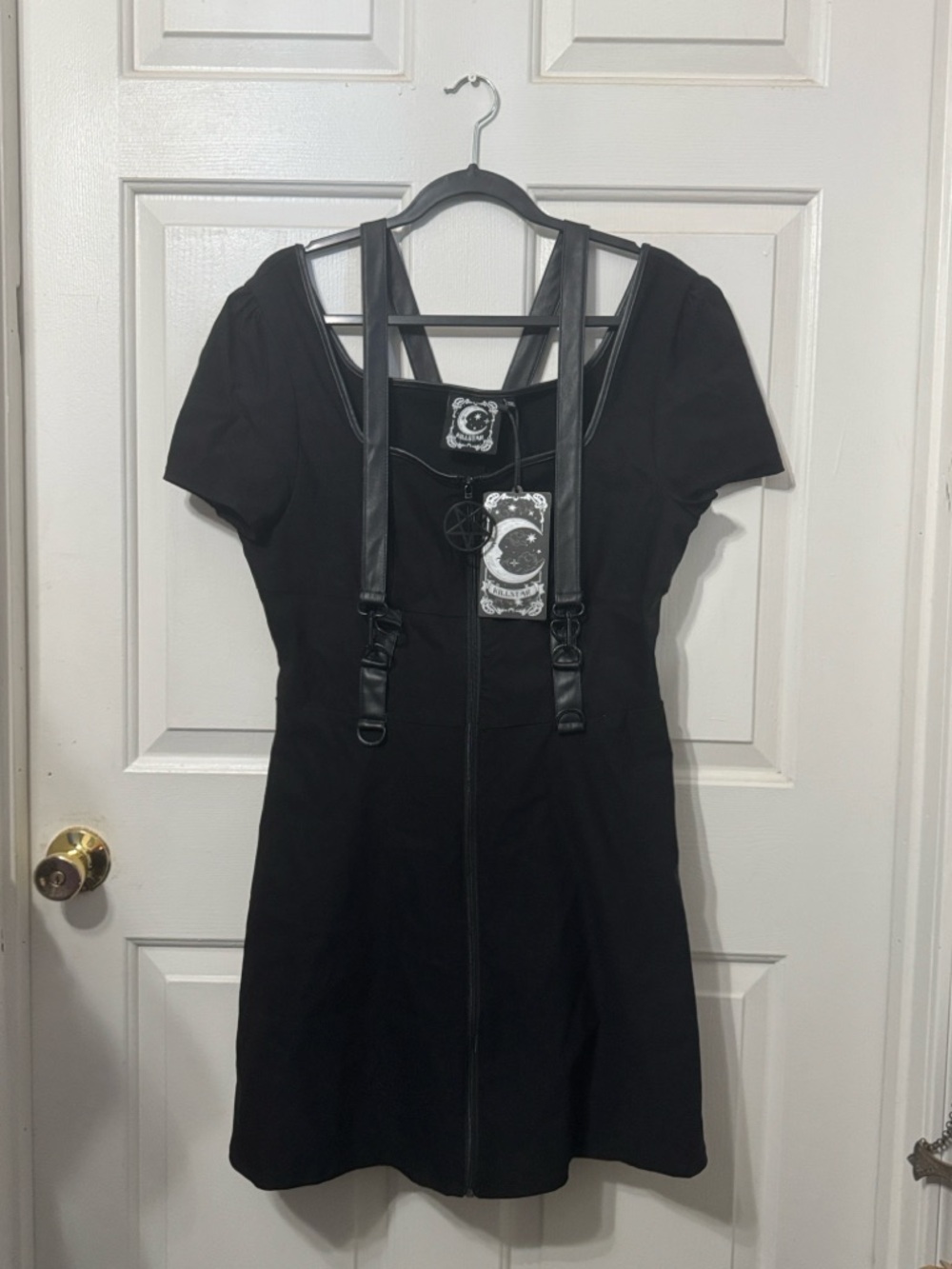 Killstar Black Dress "Grave Rebellion" with Pentagram Zip Front and Straps - Picture 3 of 9